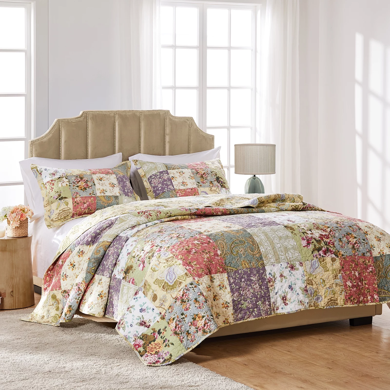 Greenland Home Blooming Prairie 100% Cotton Reversible Quilt and Pillow Sham Set, 2-Piece Twin/Twin XL