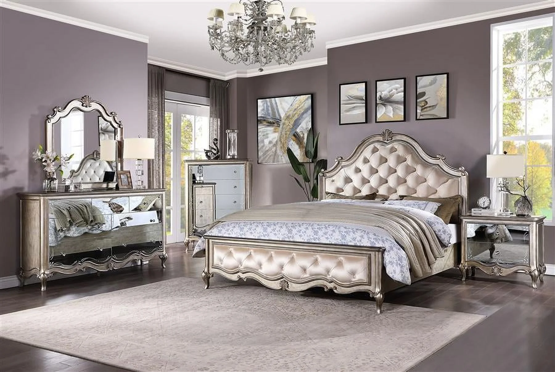 Velvet & Champagne California King 5pcs Bedroom Set by Acme Esteban 22194CK-5pcs