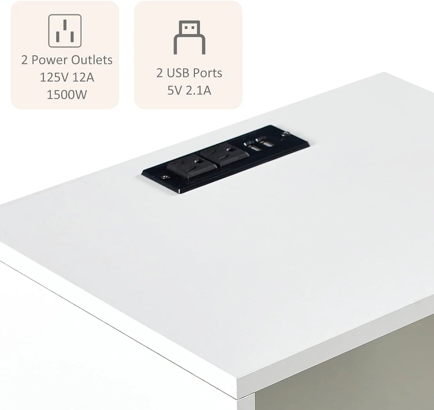 Glavbiku Nightstand Dresser with Charging Station,Bedside Table for Bedroom,White,Adult