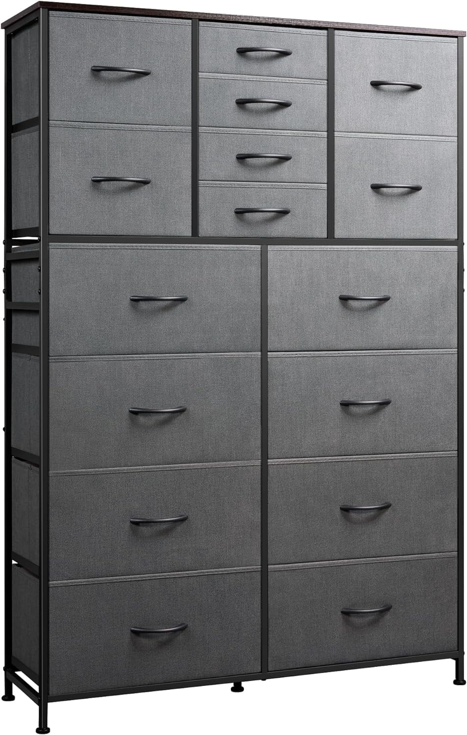 FJU 16 Drawers , Tall for Bedroom, Closet, Hallway, Storage Organizer unit, Large s & Chests of Drawers with Fabric Bins, Dark Grey