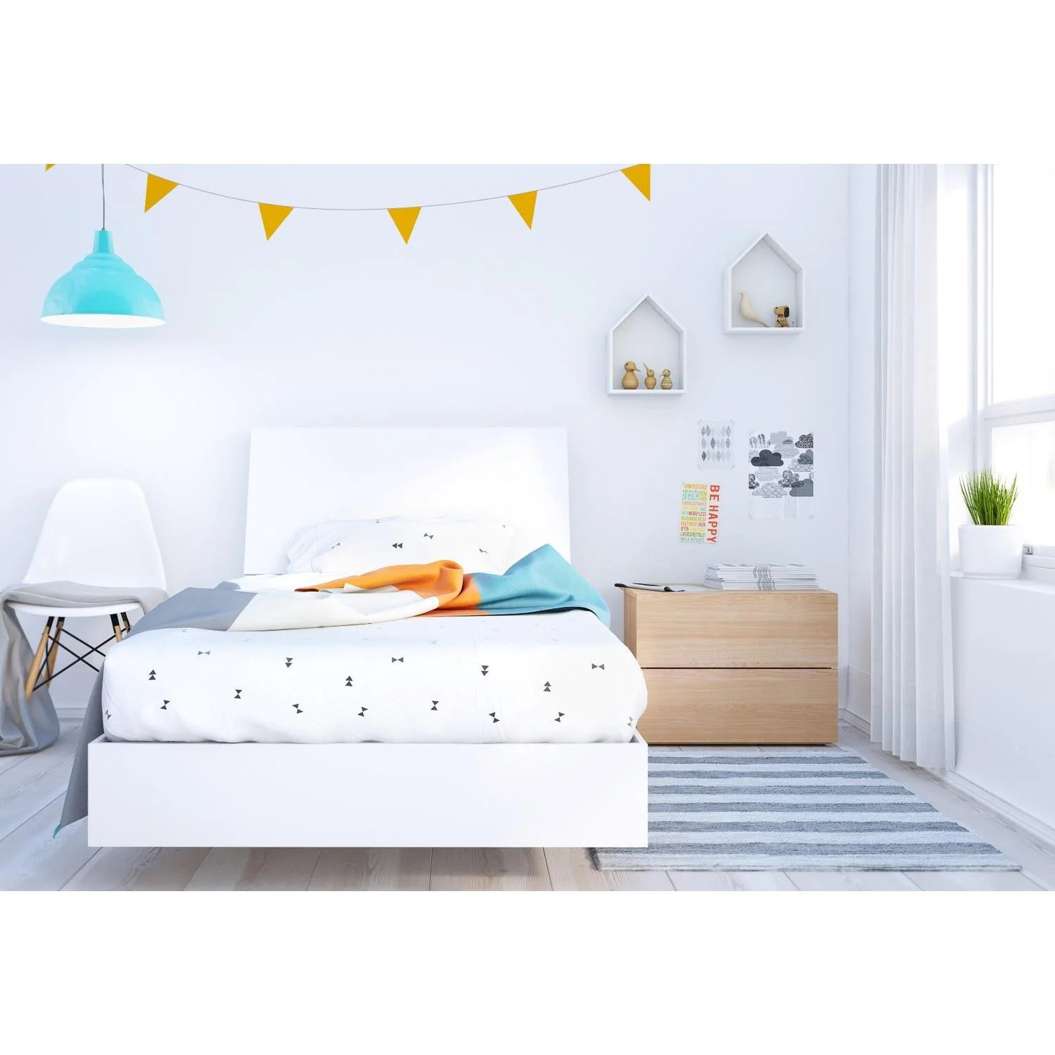 Esker Twin Size Bedroom Set #400844 from Nexera, Natural Maple and White-Finish:Natural Maple/White