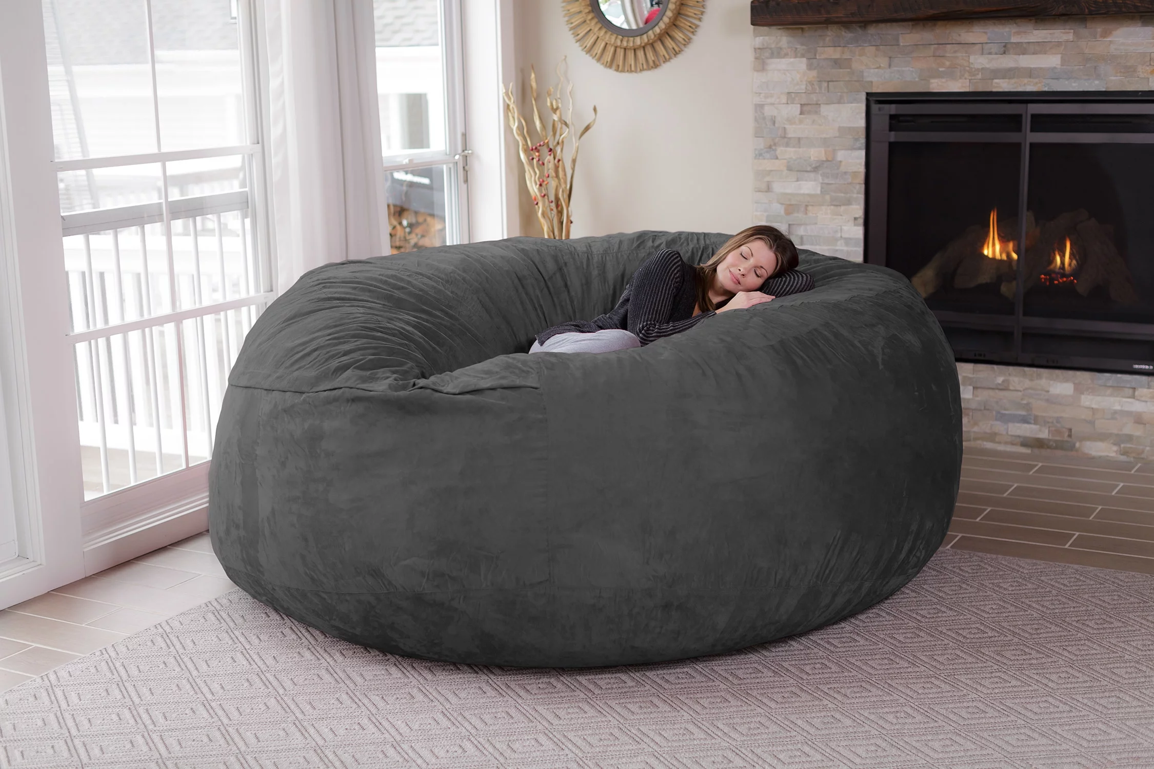 Chill Sack Bean Bag Chair, Memory Foam Lounger with Microsuede Cover, Kids, Adults, 8 ft, Gray