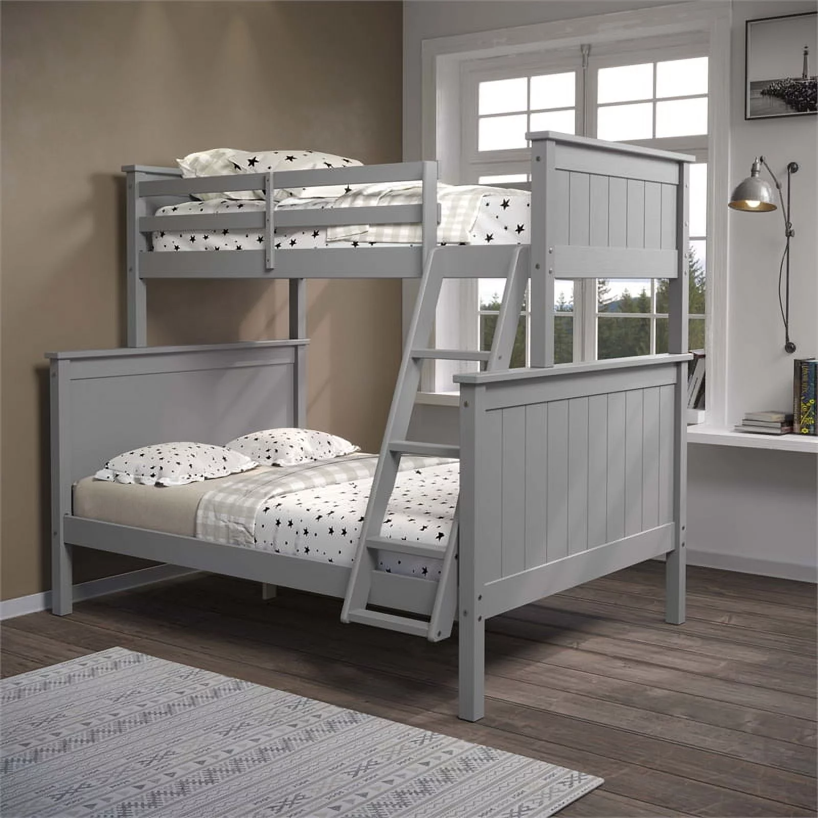 Linon Tilda Wood Twin over Full Bunk Bed in Gray
