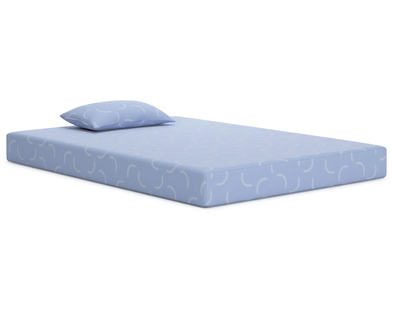 Signature Design by Ashley Twin Size iKidz 7 Inch Firm Memory Foam Mattress with Stretch Knit Cover & Pillow Included, Blue Ocean