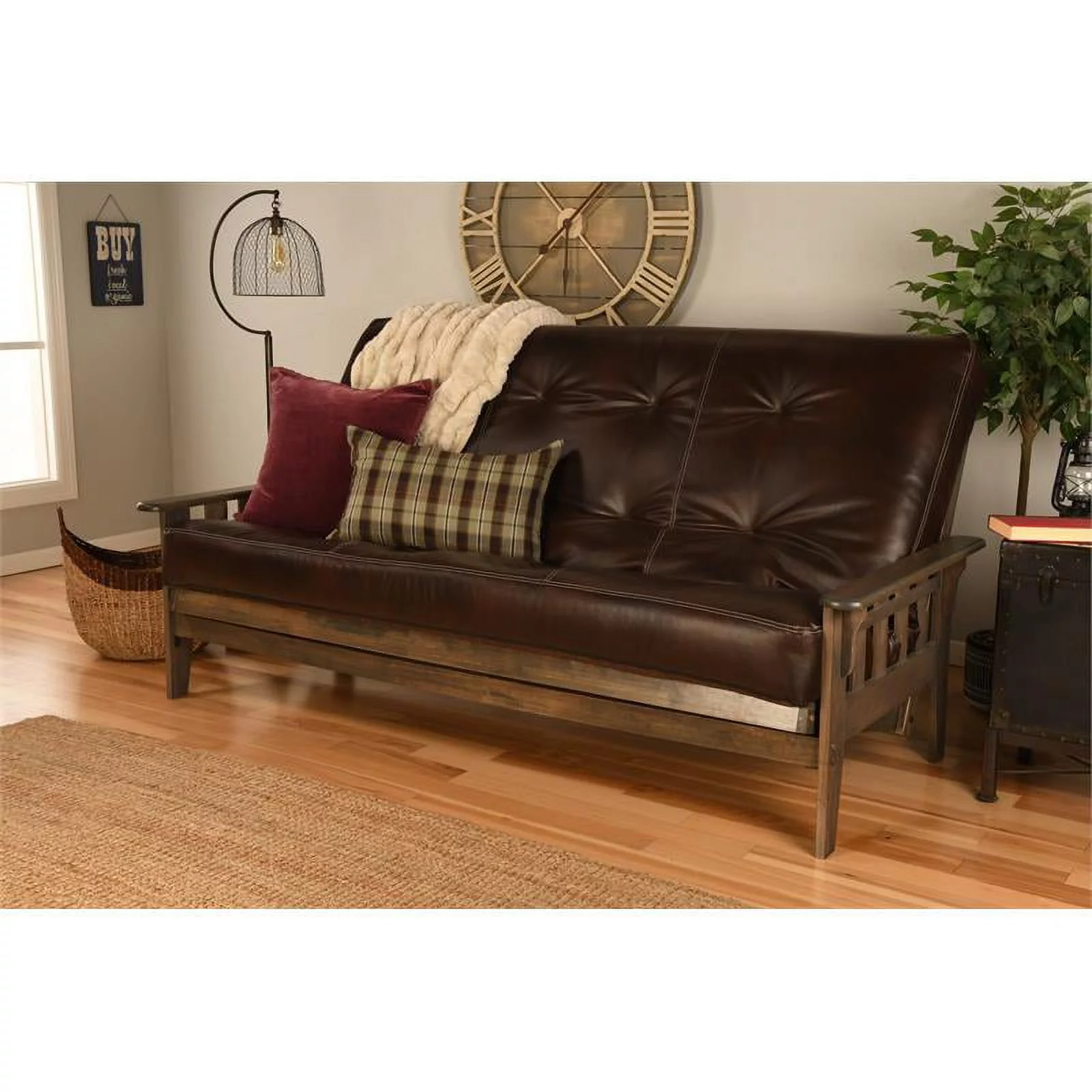 Kodiak Furniture Tucson Queen Futon with Faux Leather Mattress in Java Brown