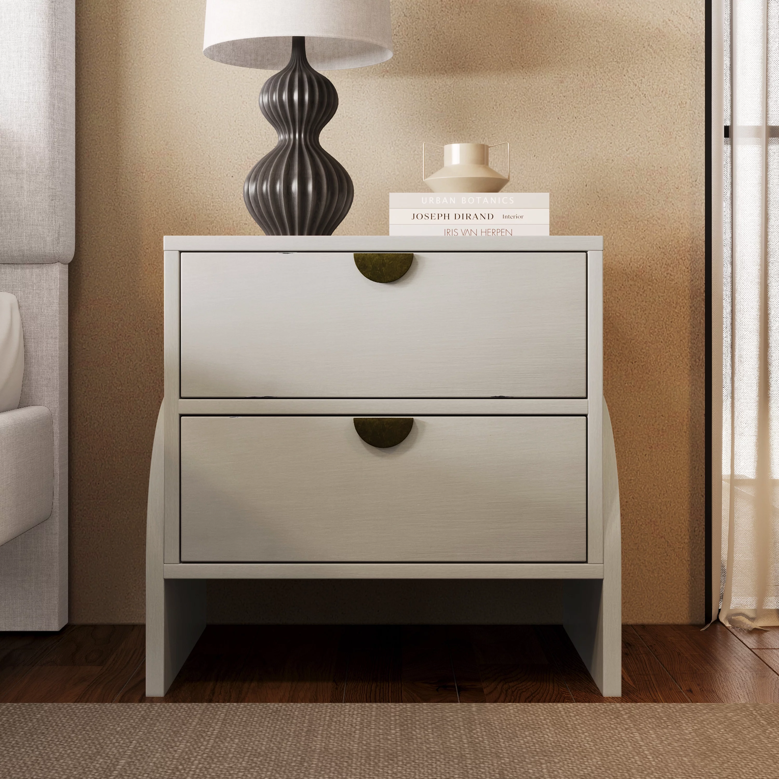 Bellemave Nightstand with 2 Drawers, White Wood Retro Style Bed Side Table with Storage, 2-Tiers Drawer Cabinet for Bedroom, Living Room,Hallway(Antique White)