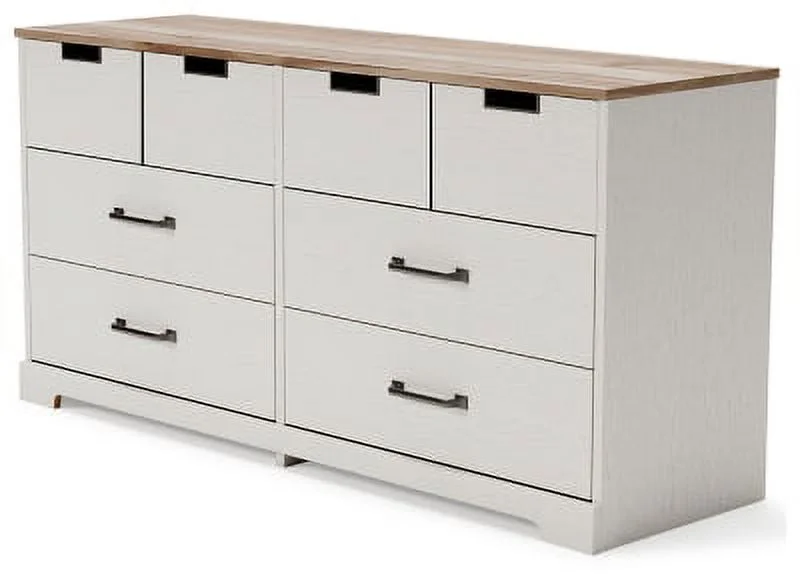 Signature Design by Ashley Vaibryn Farmhouse 6 Drawer Dresser with Warm Brown Replicated Elm Wood Grain Top, Whitewash