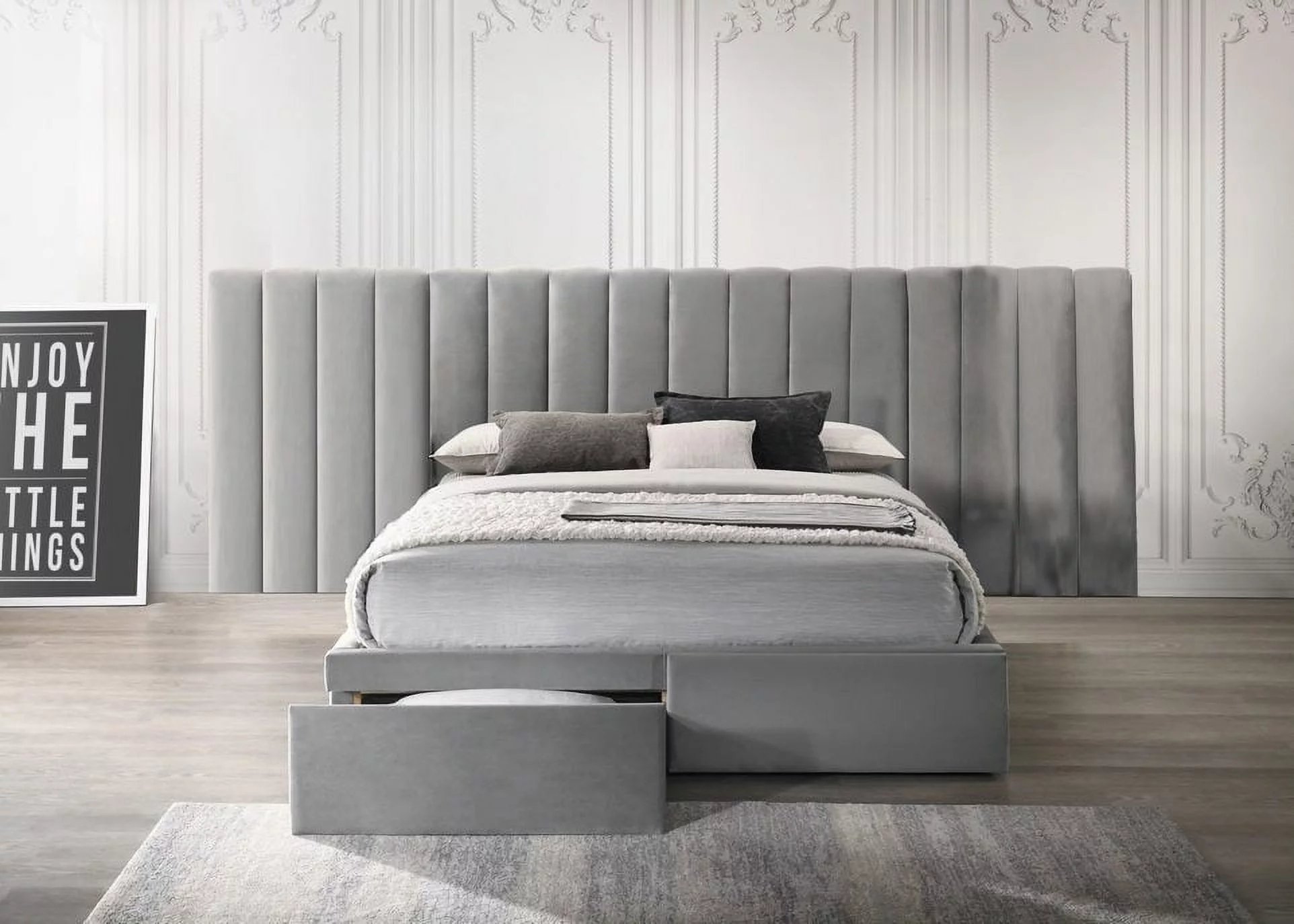 King Size Velvet continuous spread Headboard with Footboard