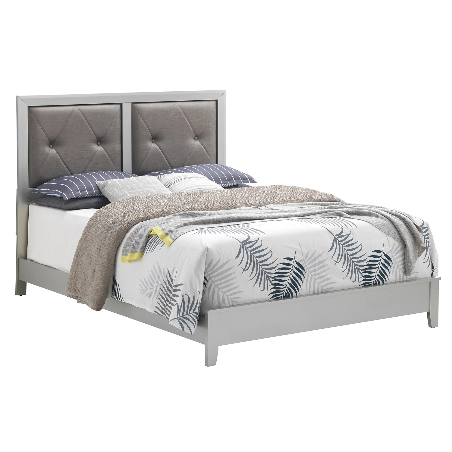 Primo Silver Champagne Tufted Faux Leather Upholstered Full Panel Bed