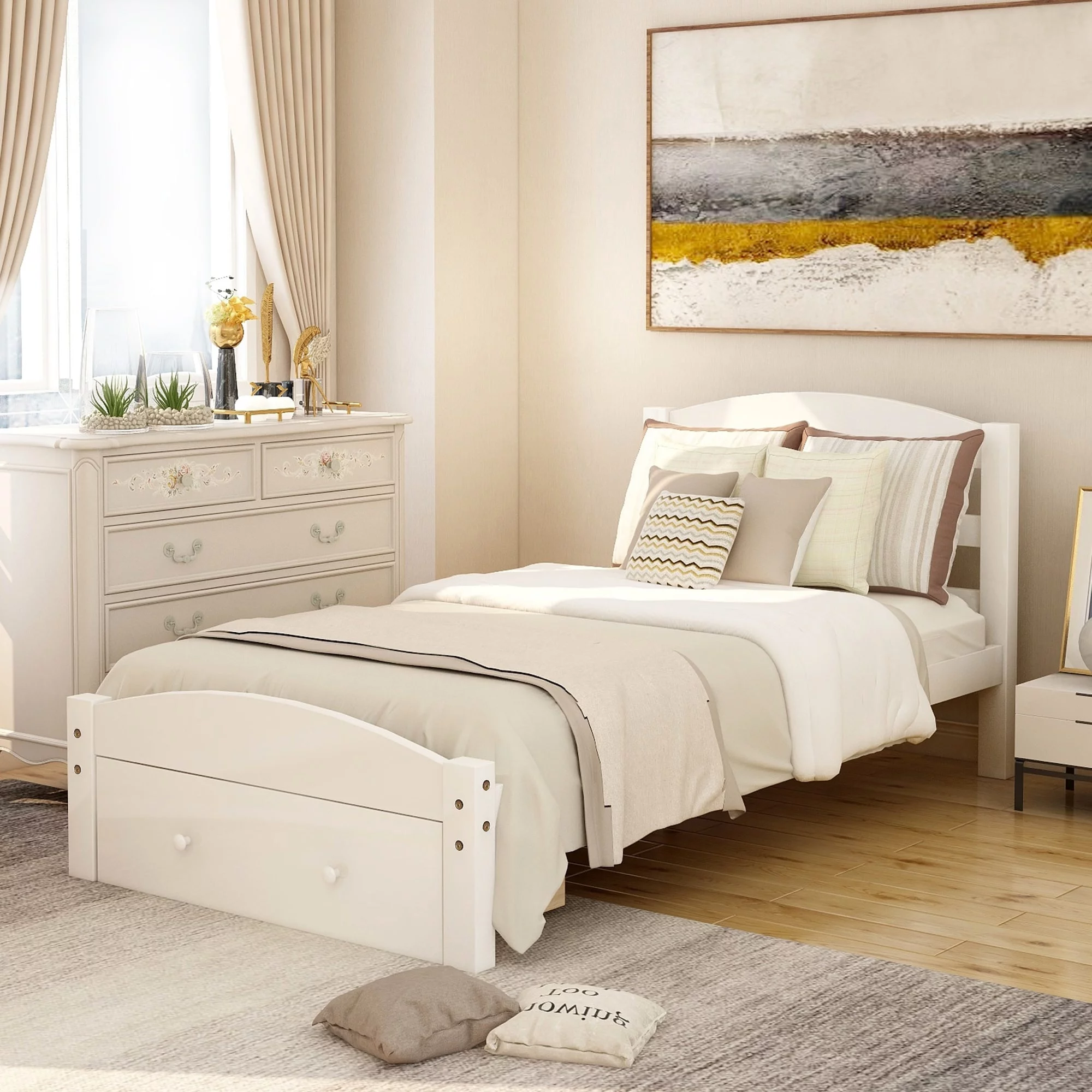 Momei Platform Twin Bed Frame with Storage Drawer Espresso Espresso
