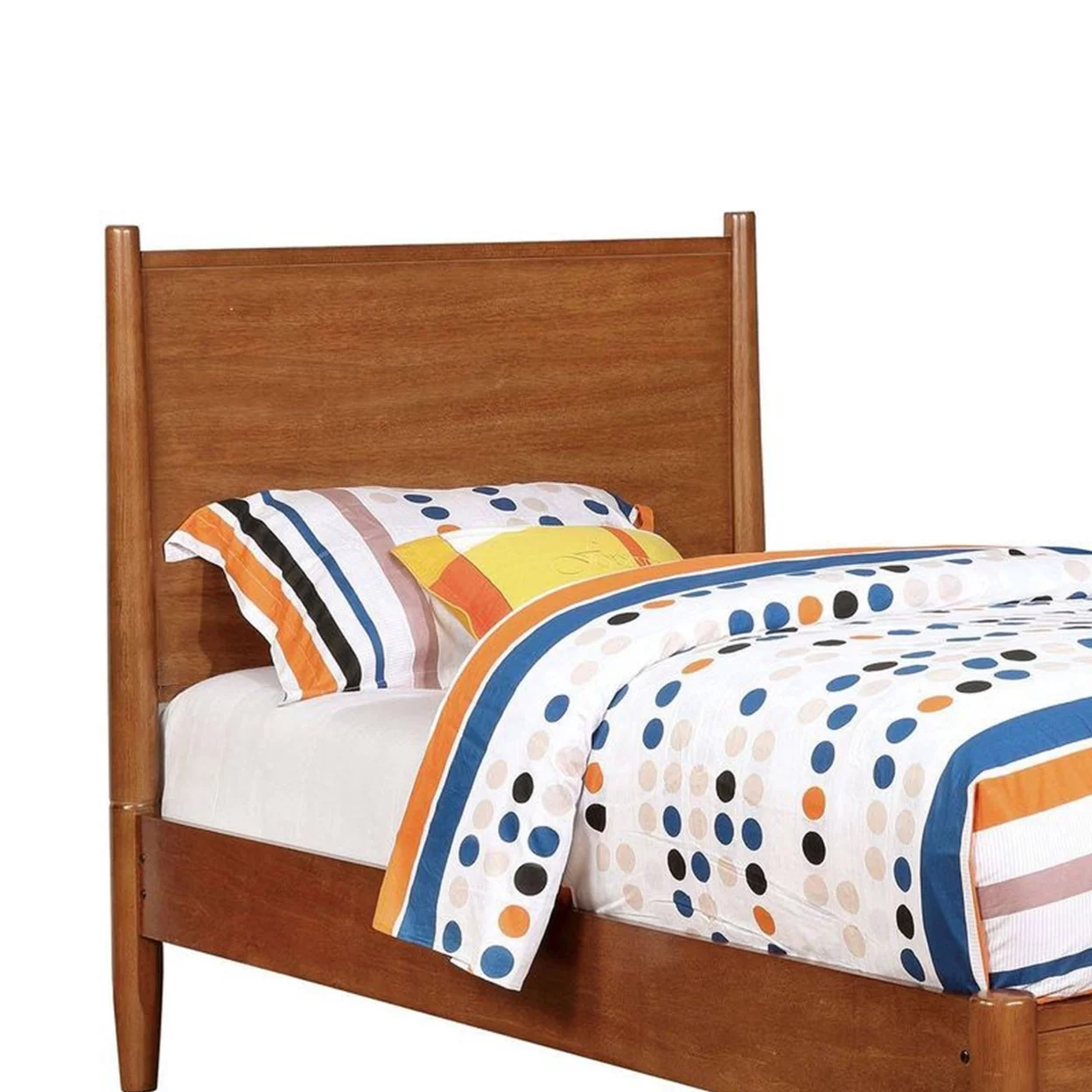 Wooden Transitional Twin Bed With Round Tapered Legs, Oak Brown- Saltoro Sherpi