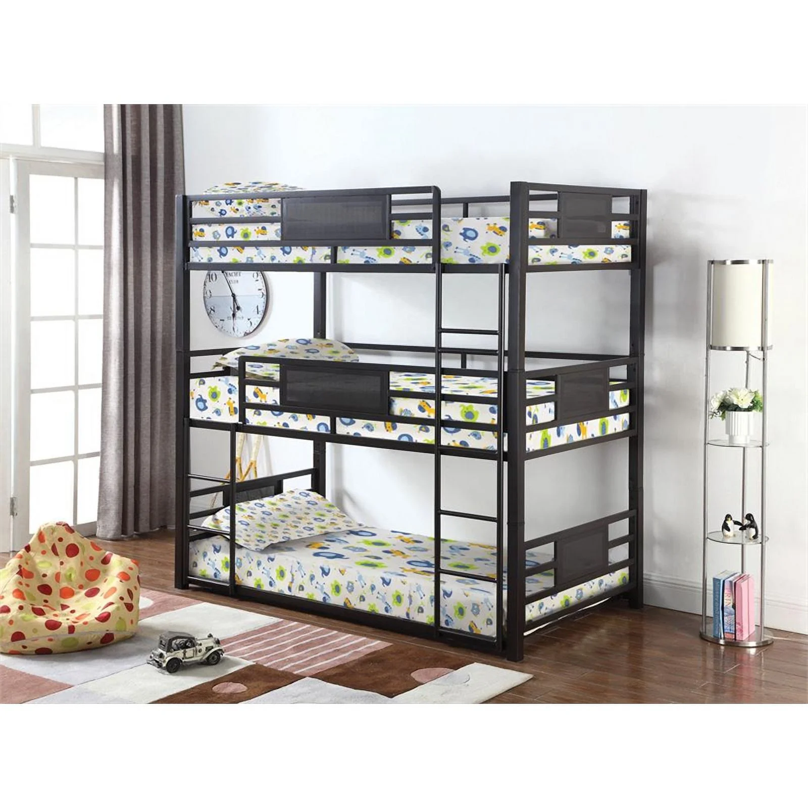 Pemberly Row Farmhouse Metal Twin Triple Bunk Bed Dark Bronze
