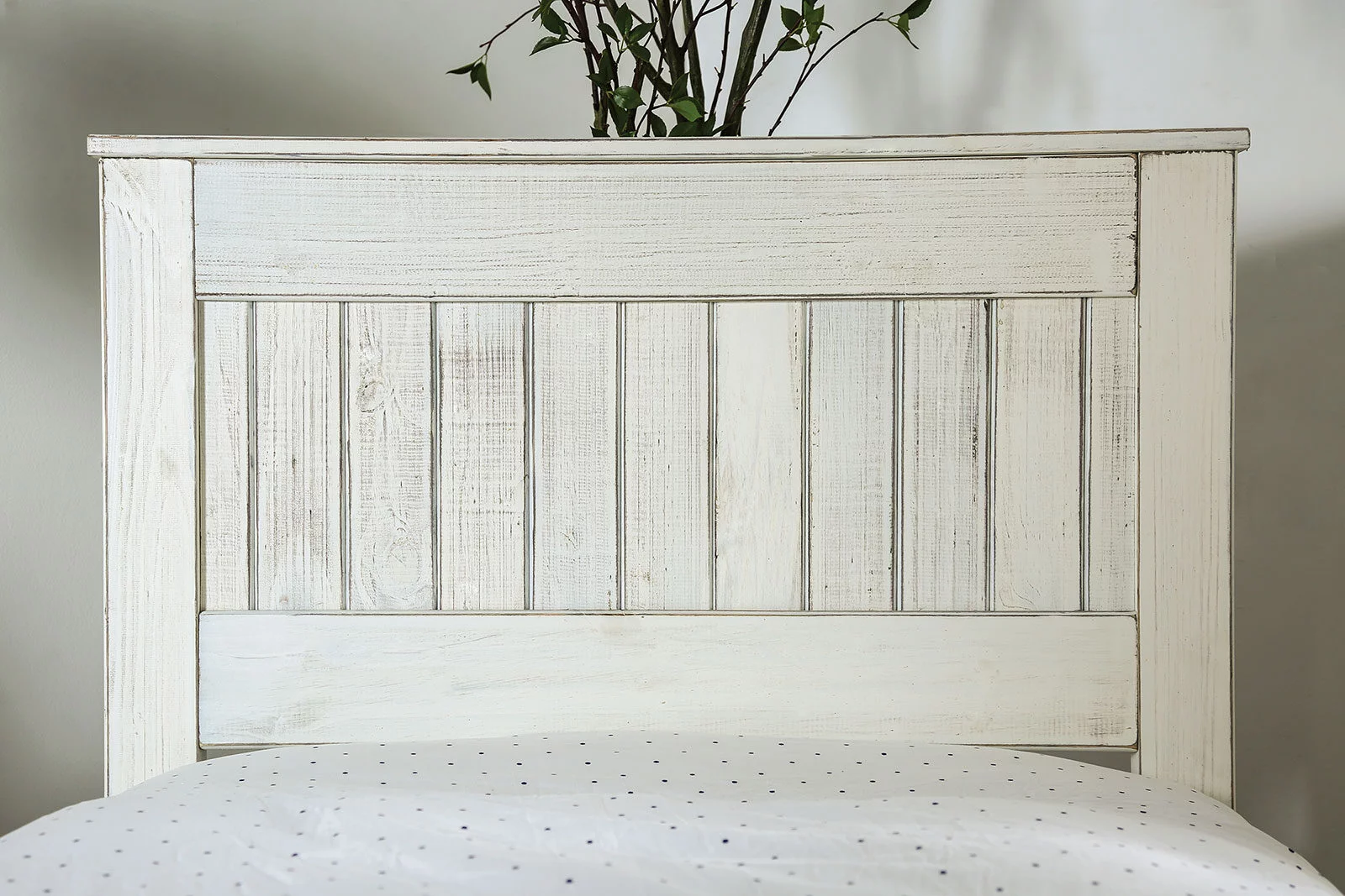 Transitional Simple Panel Headboard Footboard Full Size Bed 1pc Bedframe Weathered White Pine Wood Bedroom Made in USA