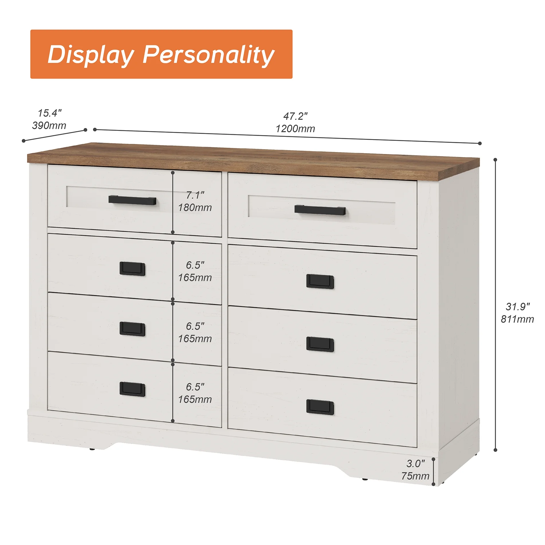 8 Drawers Dresser Chests for Bedroom,Rustic Tall Chset of Drawers,Dressers Organizer for Bedroom, Hallway, Antique White