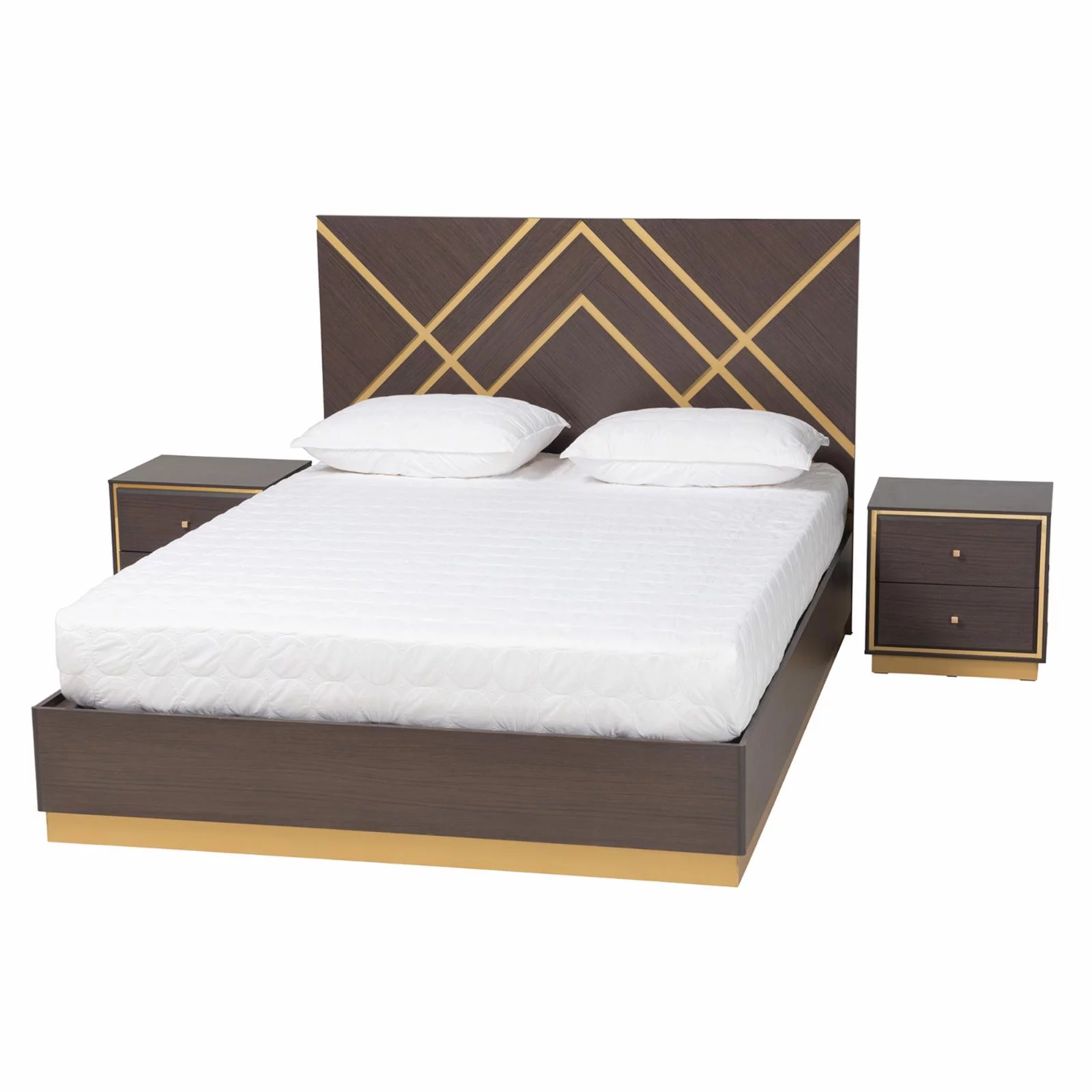 Baxton Studio Arcelia Dark Brown and Gold Wood Queen Size 3-Piece Bedroom Set