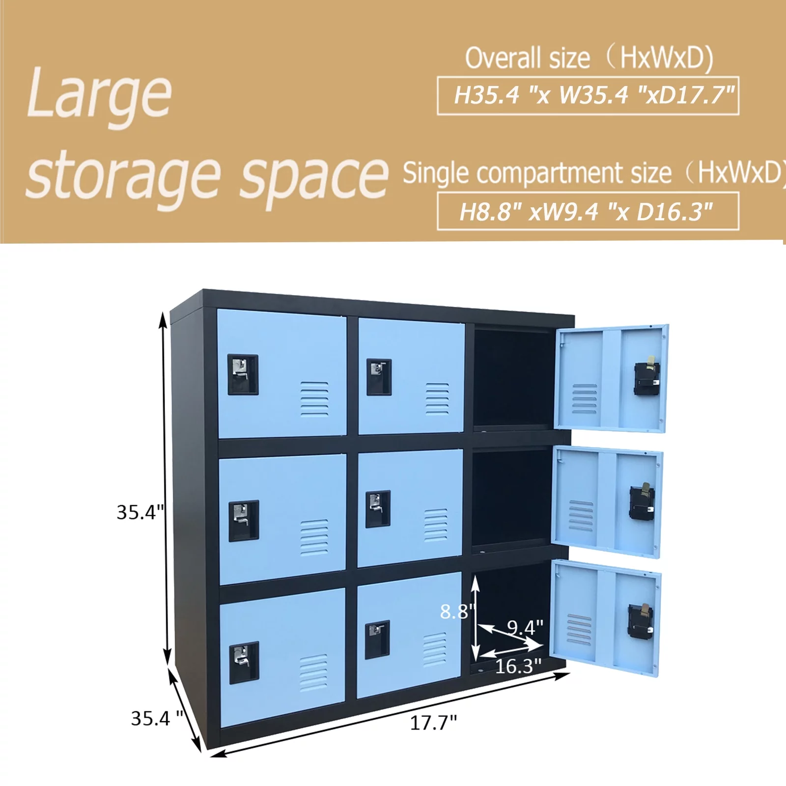 MECOLOR-Metal school Locker for Girls boys Bedroom and Playroom Storage for Clothes,Bags,Toys and Book(Blue, P9D-Padlock)