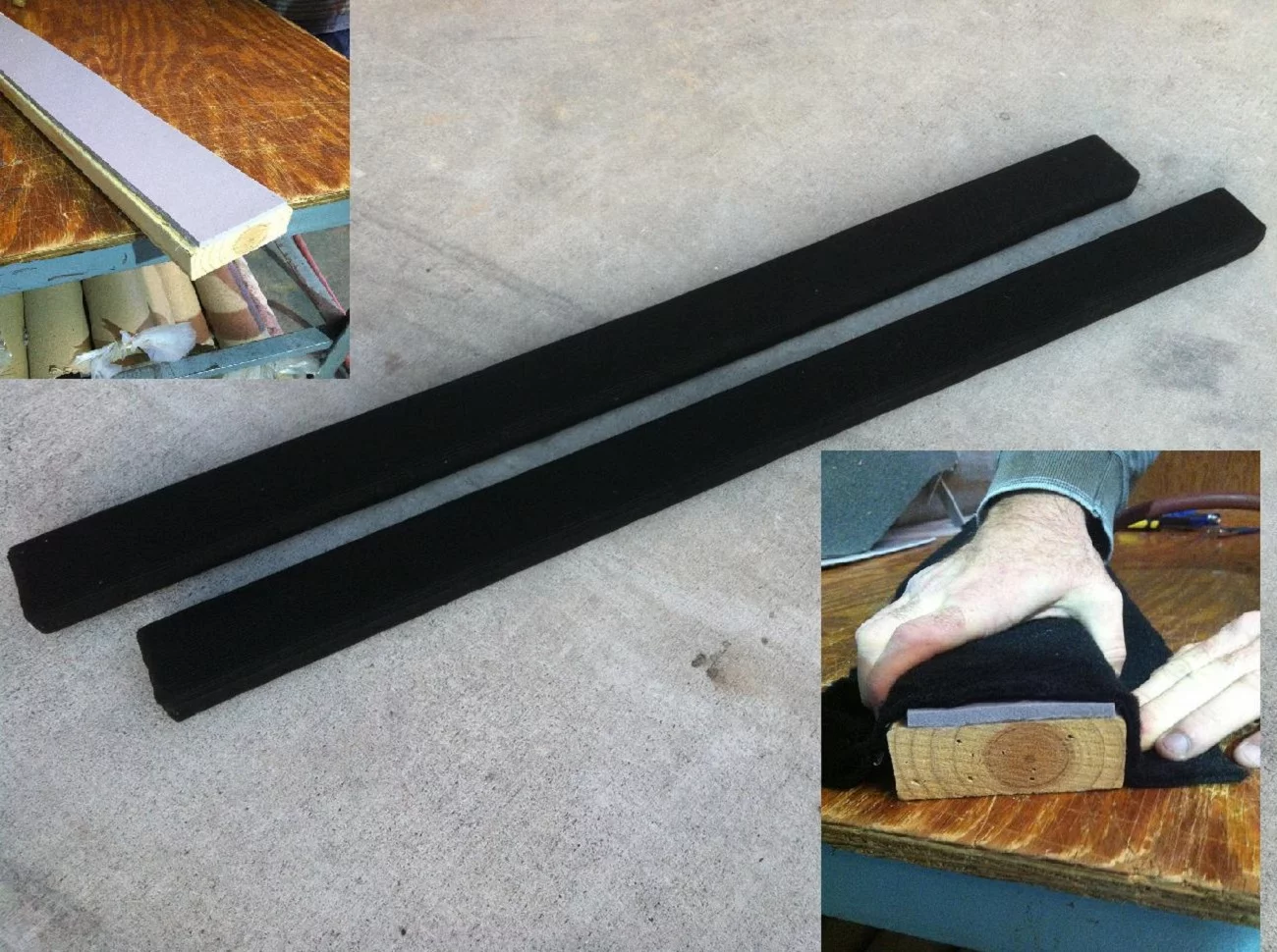(2) Black Bunk Boards w/ HD Padding / 2x4x4 / Marine Carpeted Runners for Boat Trailer