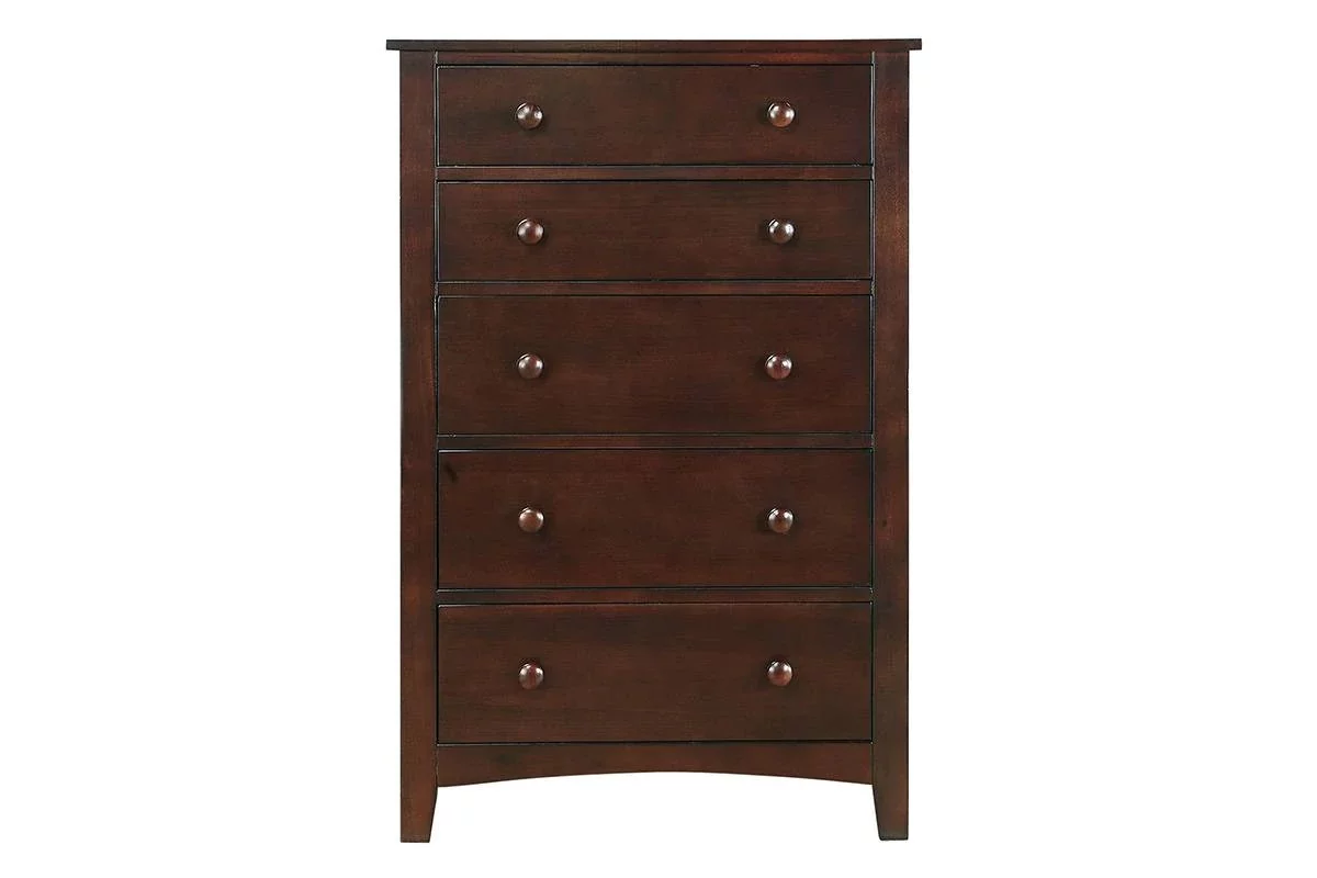 Dcenta Contemporary Dark Oak Finish 1pc Chest of Drawers Plywood Pine Veneer Bedroom Furniture 5 drawers Tall chest