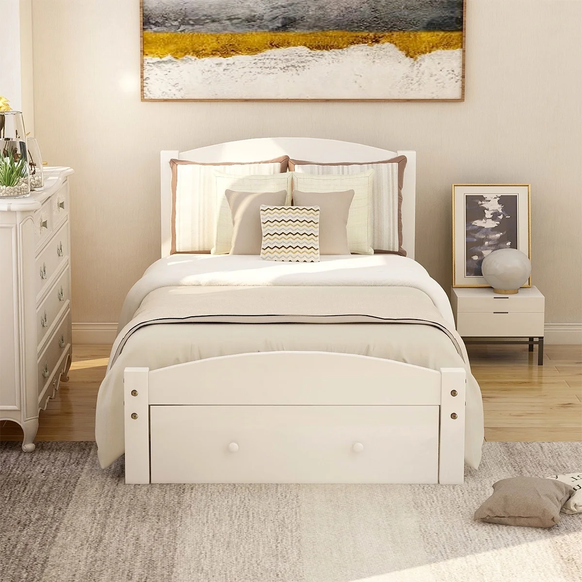 Copper Grove Cregneash Twin Bed Frame with Storage Drawer White N/A