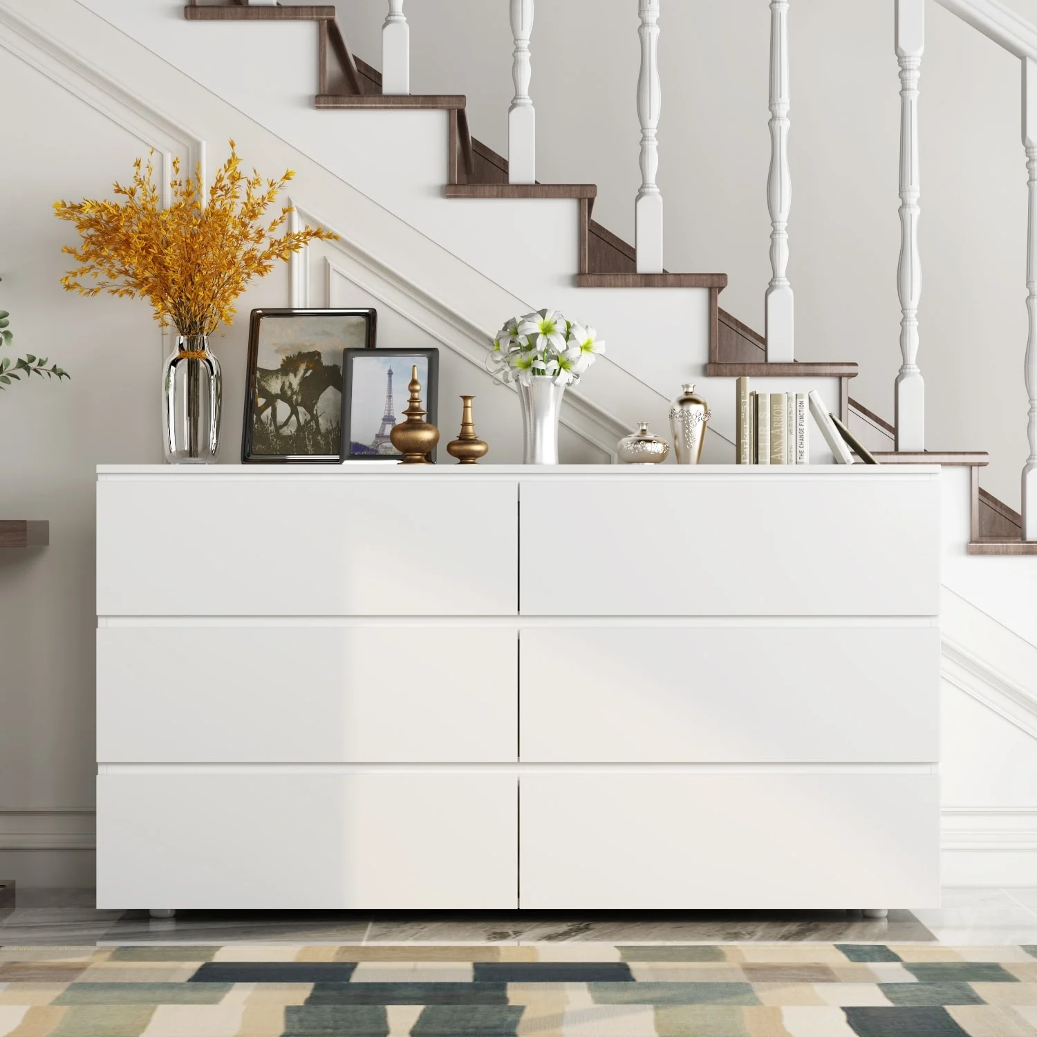 FUFU&GAGA 6-Drawer Utility Dressers Storage Cabinet White
