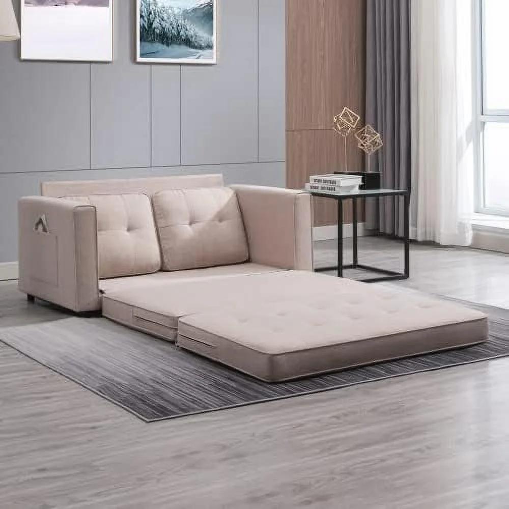RUNFAYBIU 2 in 1 Folding Sofa Bed with Two  Pockets  Linen Convertible Foldable Couch Bed  Loveseat Sleeper Sofa  Sofa Bed Couch  Couches for Living Room  Apartment-Light Grey