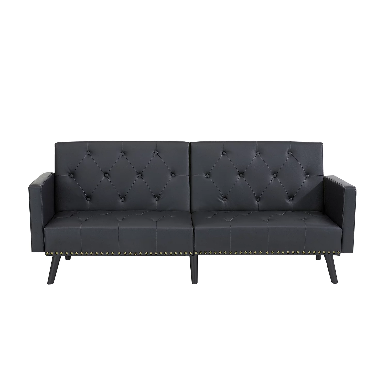 Naomi Home Convertible Tufted Split Back Futon Sofa-Color:Black,Fabric:Faux Leather