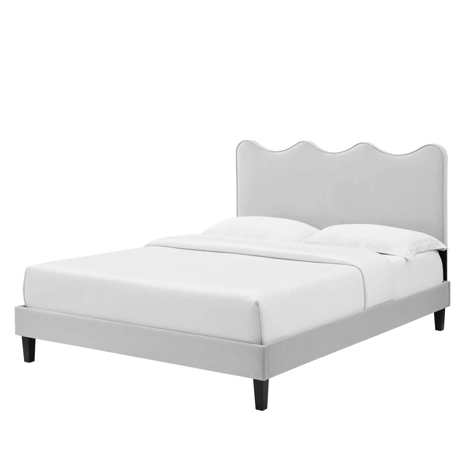 Platform Bed Frame, Twin Size, Grey Gray, Velvet, Modern Contemporary, Bedroom Master Guest Suite Room