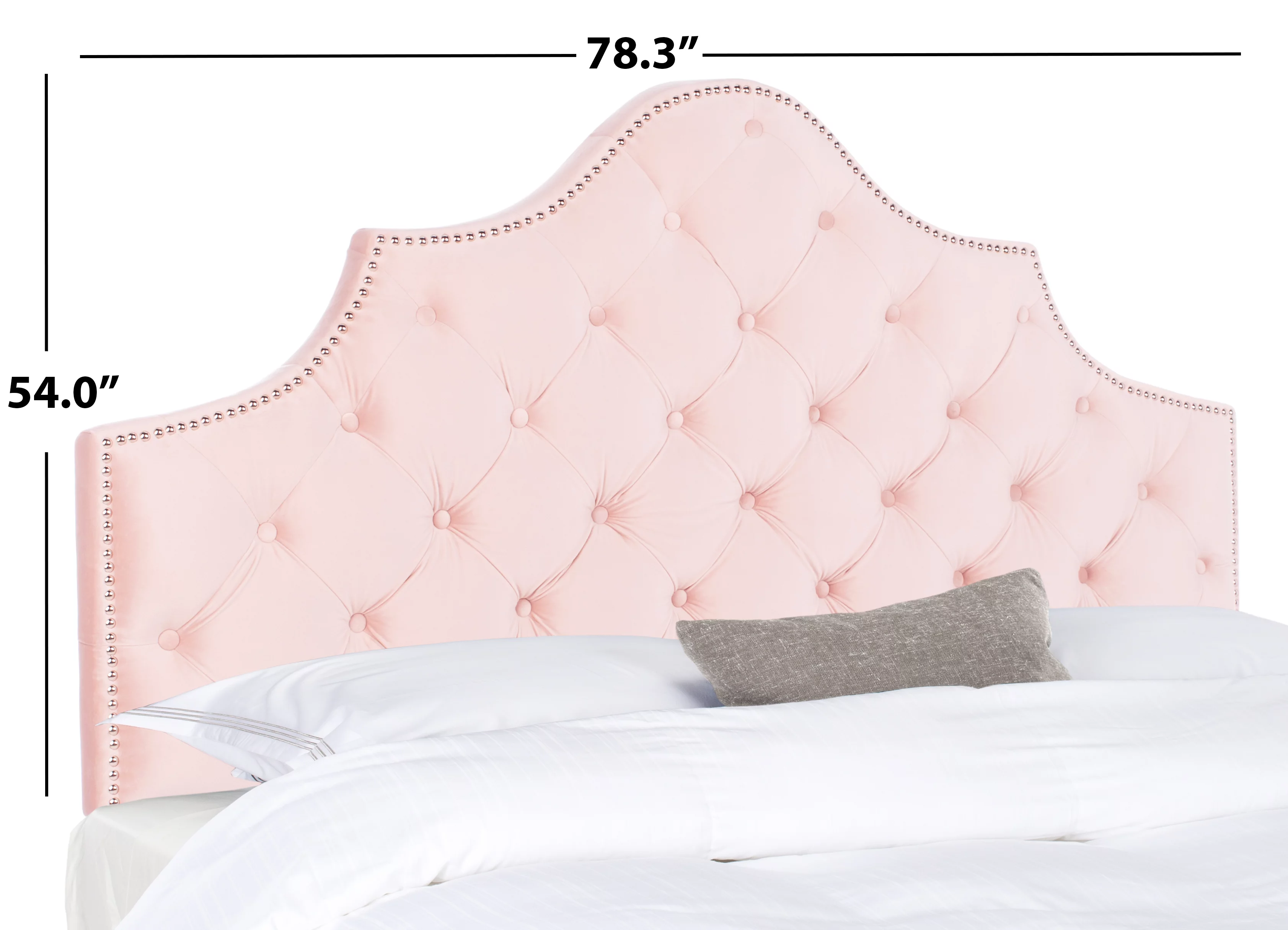 SAFAVIEH Arebelle Traditional Velvet Tufted Silver Nail Head Headboard, Blush Pink