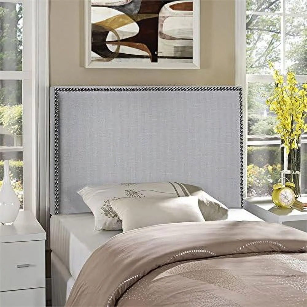 Modern Fabric Upholstered Panel Headboard In Sky Gray