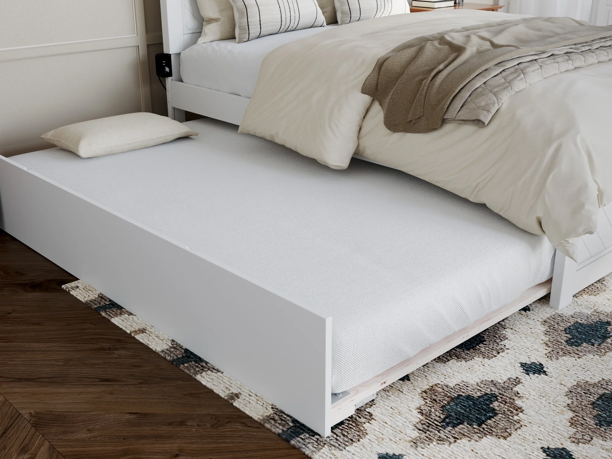 AFI Canyon White Solid Wood Platform Bed with Matching Footboard & Full Trundle, Full