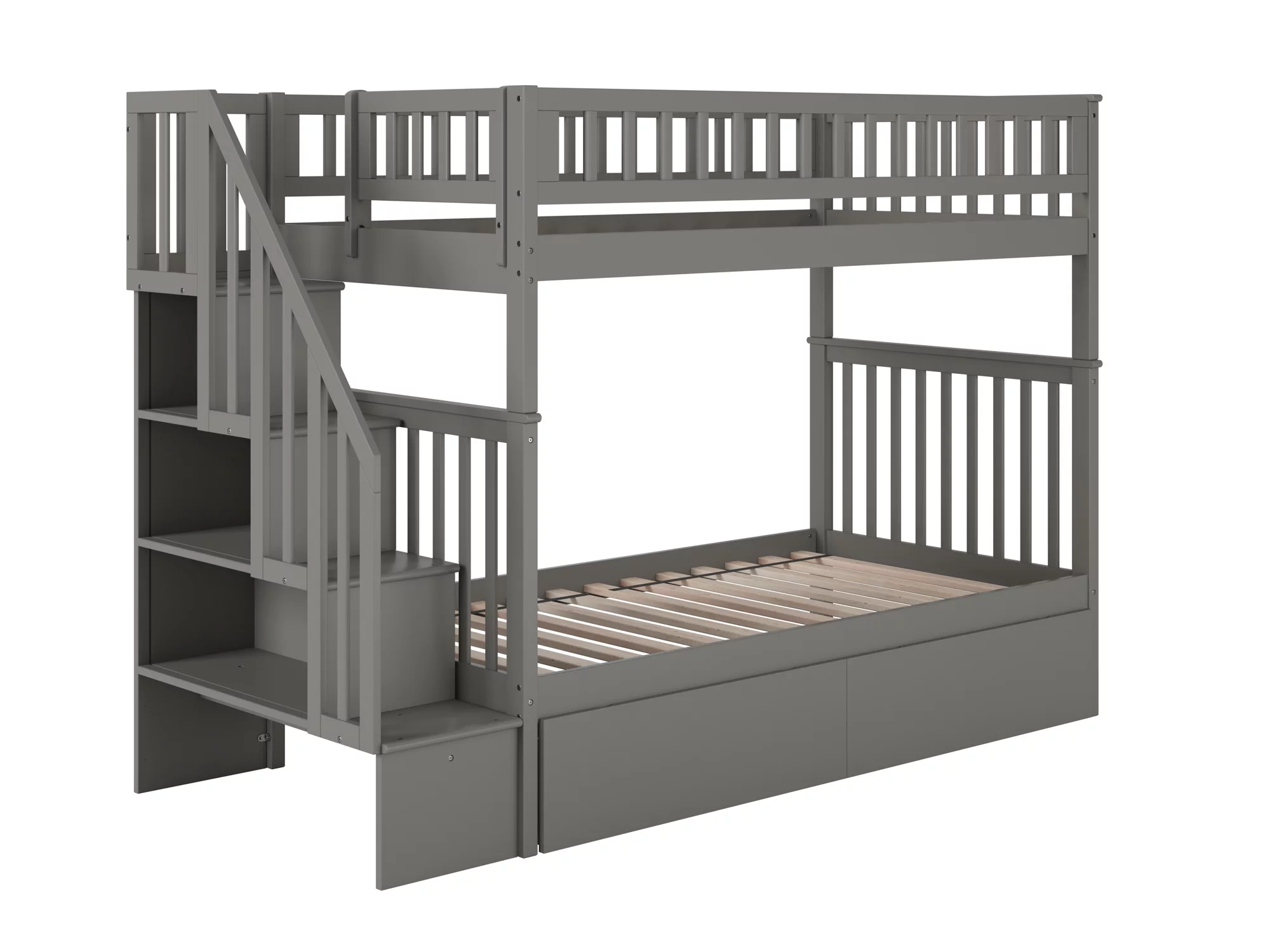 Woodland Staircase Bunk Bed Twin over Twin with 2 Urban Bed Drawers in Grey