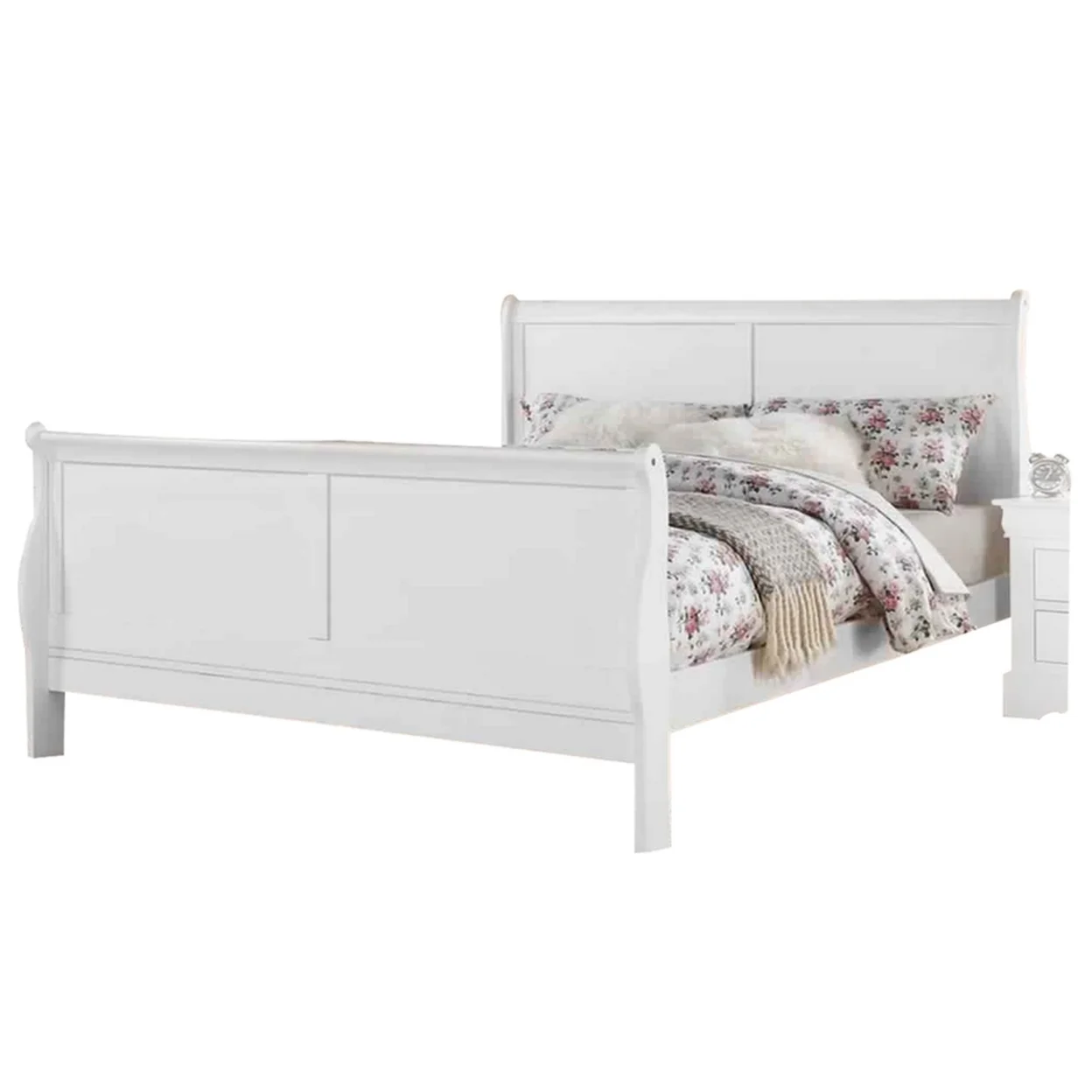 Sleigh Design Full Size Bed with Sleek Legs, White- Saltoro Sherpi