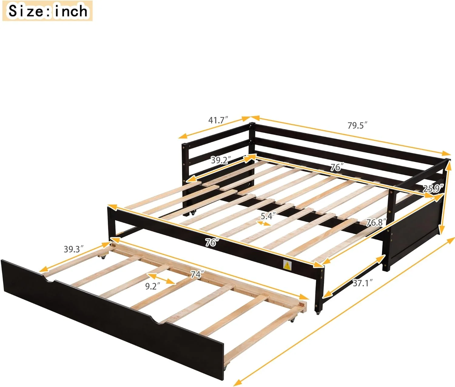 Exedable Daybed Wih rudle, Wood o Dble Daybed Wih Pull rudle, rudle Daybed For Kids ees, Exedig Sofa Bed For Livig Room, Bedroom, Gues Room,Espresso