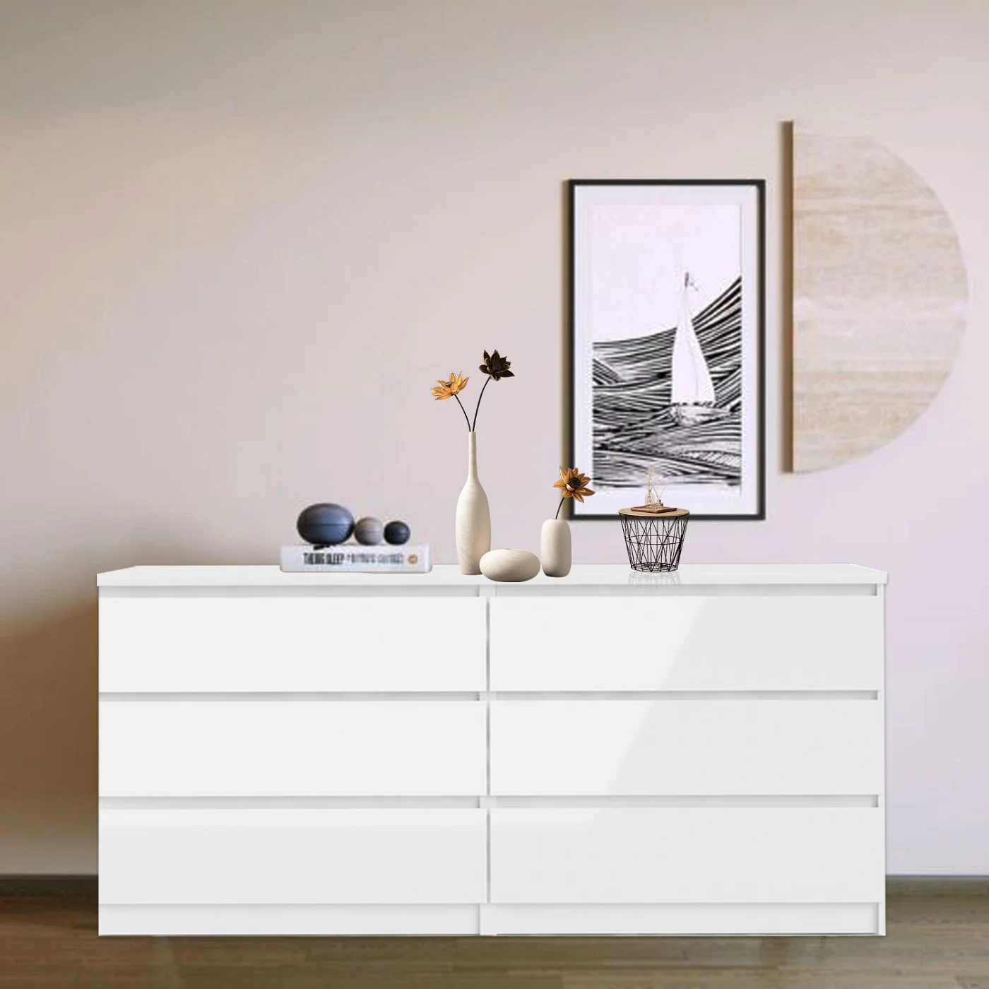 GIKPAL 6 Drawer Double Dresser for Bedroom Living Room Hallway,Black