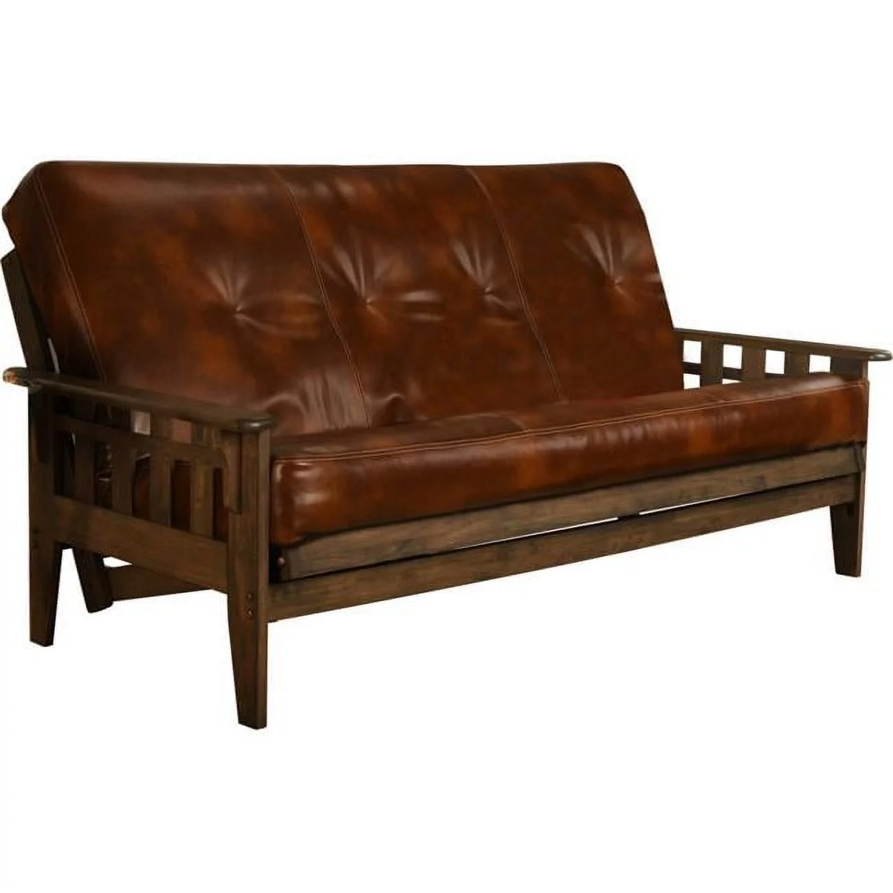 Tucson Rustic Walnut Futon Frame with Oregon Trail Saddle Mattress - Full Size
