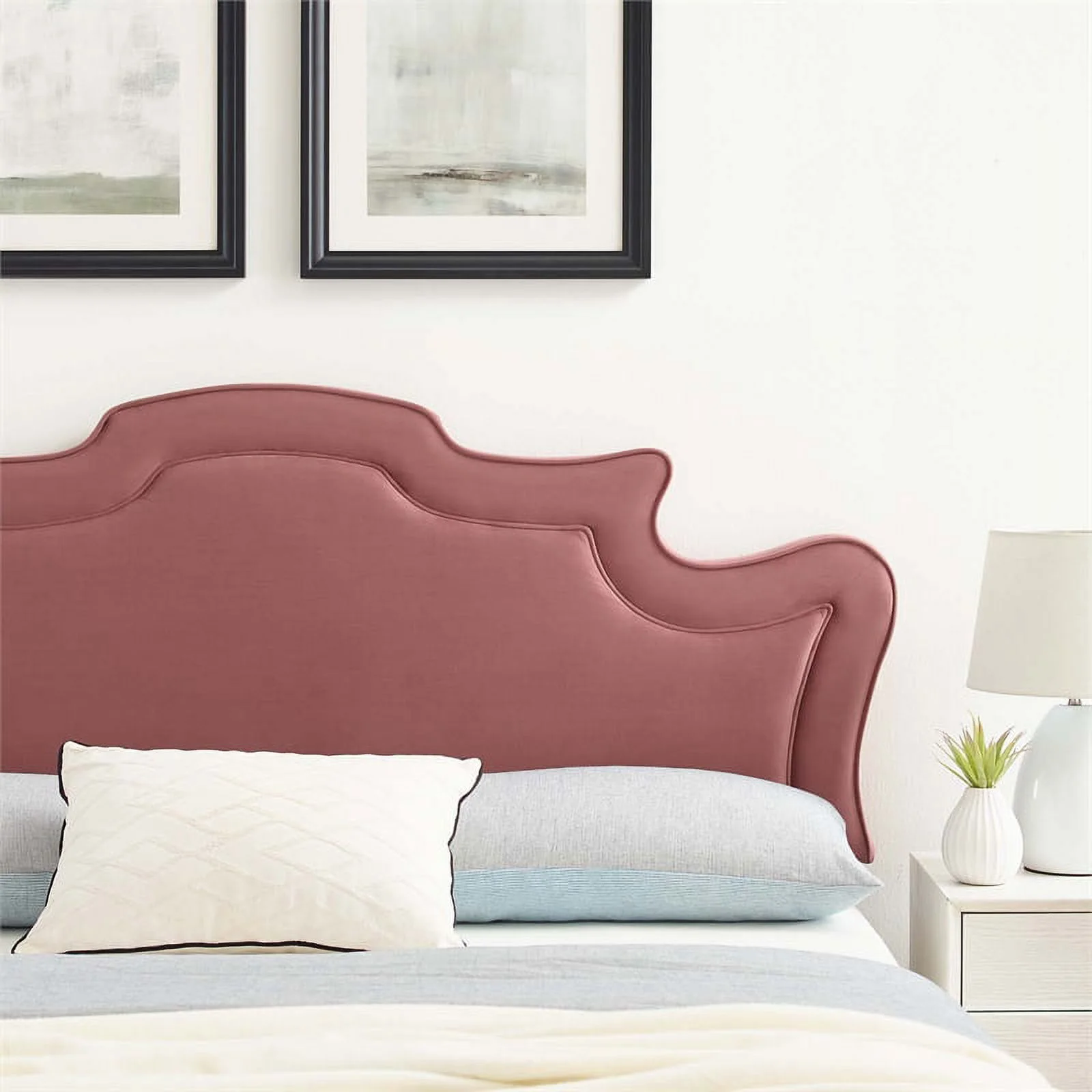 Pemberly Row Full/Queen Performance Velvet Headboard in Rose Pink