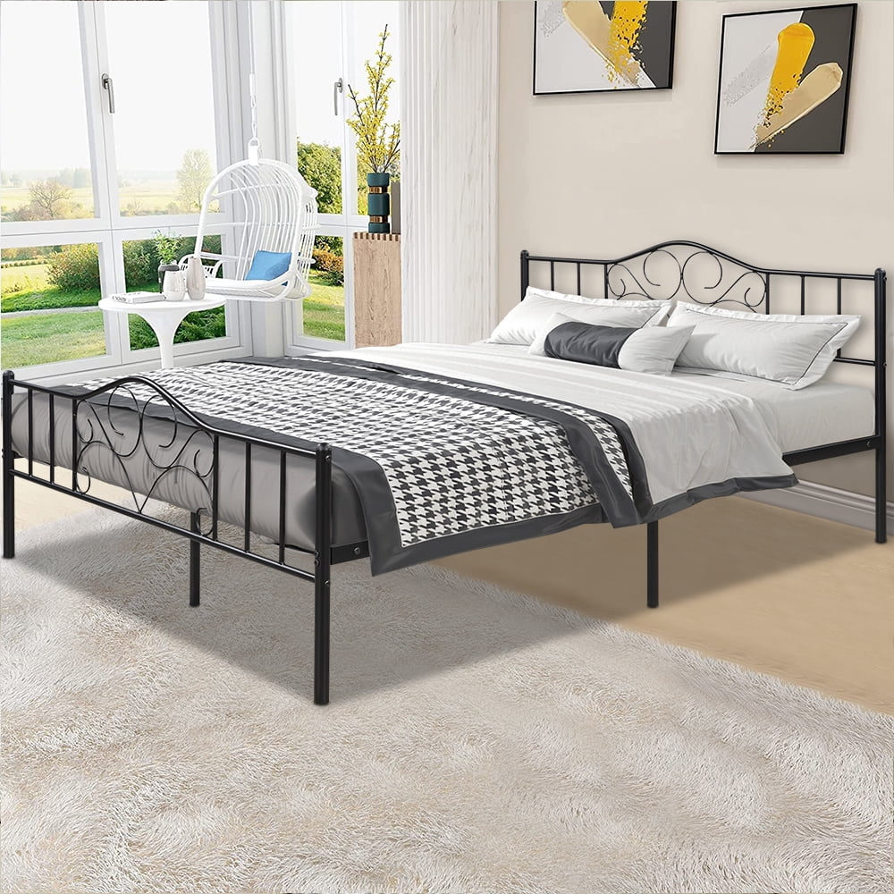 paproos Metal Queen Bed Frame, Black Platform Bed with Victorian Headboard and Footboard, Heavy Duty & Quick Assembly