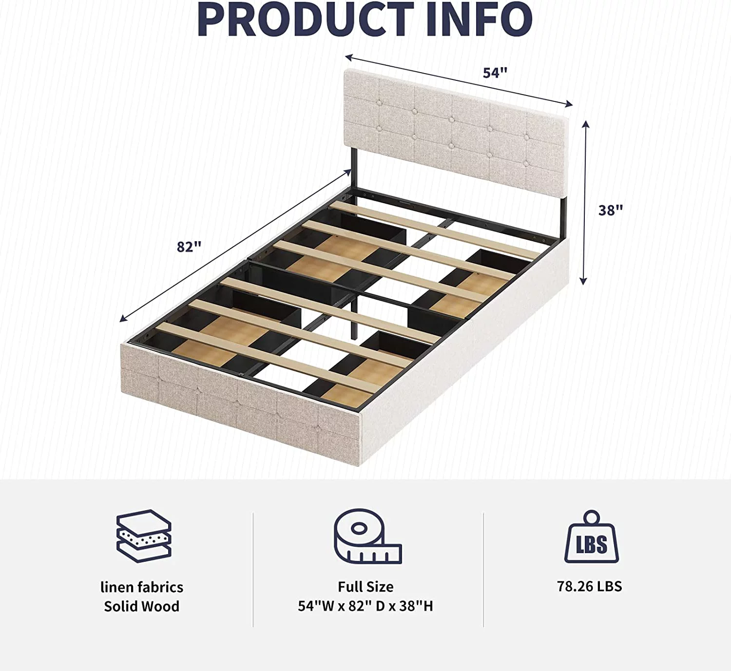 Platform Bed Frame Queen Size with 4 Storage Drawers Queen Bed Frame with Linen Fabric Headboard Square Stitched Button Tufted Design Wooden Slats Support No Box Spring Needed Beige