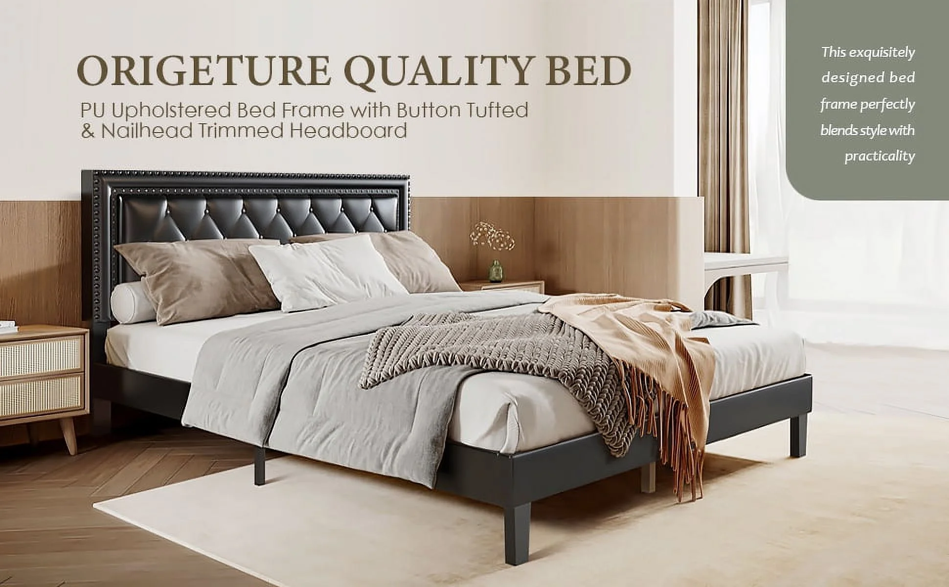 Radirus Fabric Bed, Full Size Upholstered Platform Bed Frame with Adjustable Headboard, Stylish and Versatile Bedroom Furniture
