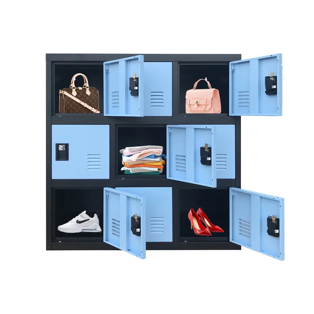 MECOLOR-Metal school Locker for Girls boys Bedroom and Playroom Storage for Clothes,Bags,Toys and Book(Blue, P9D-Padlock)