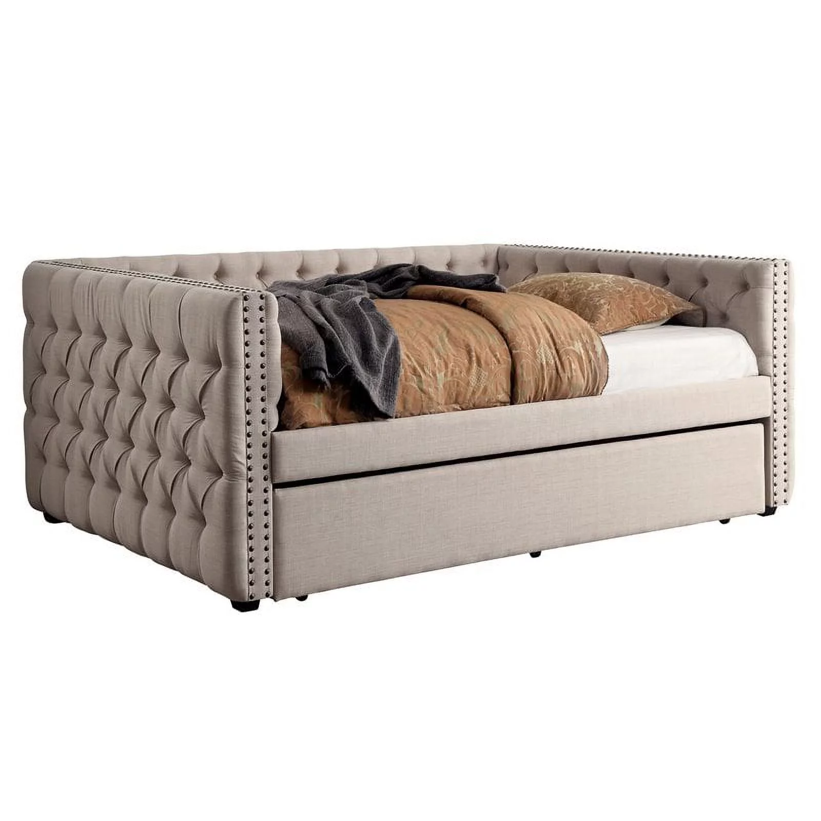 Bowery Hill 2-Piece Fabric Twin Day Bed and Trundle Set in Ivory