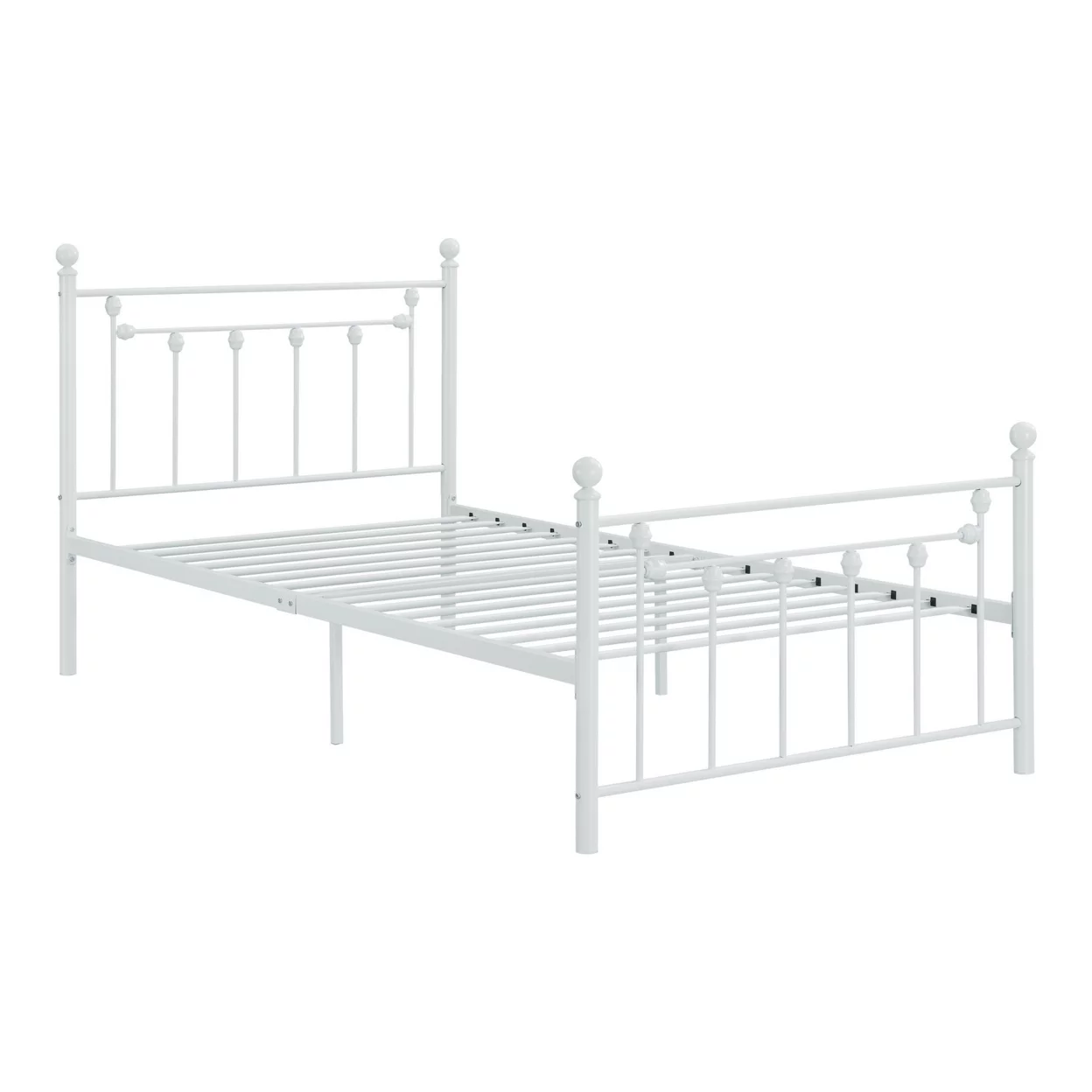 Dio 79 Inch Metal Twin Size Bed Frame Spindle Design Finial Posts White