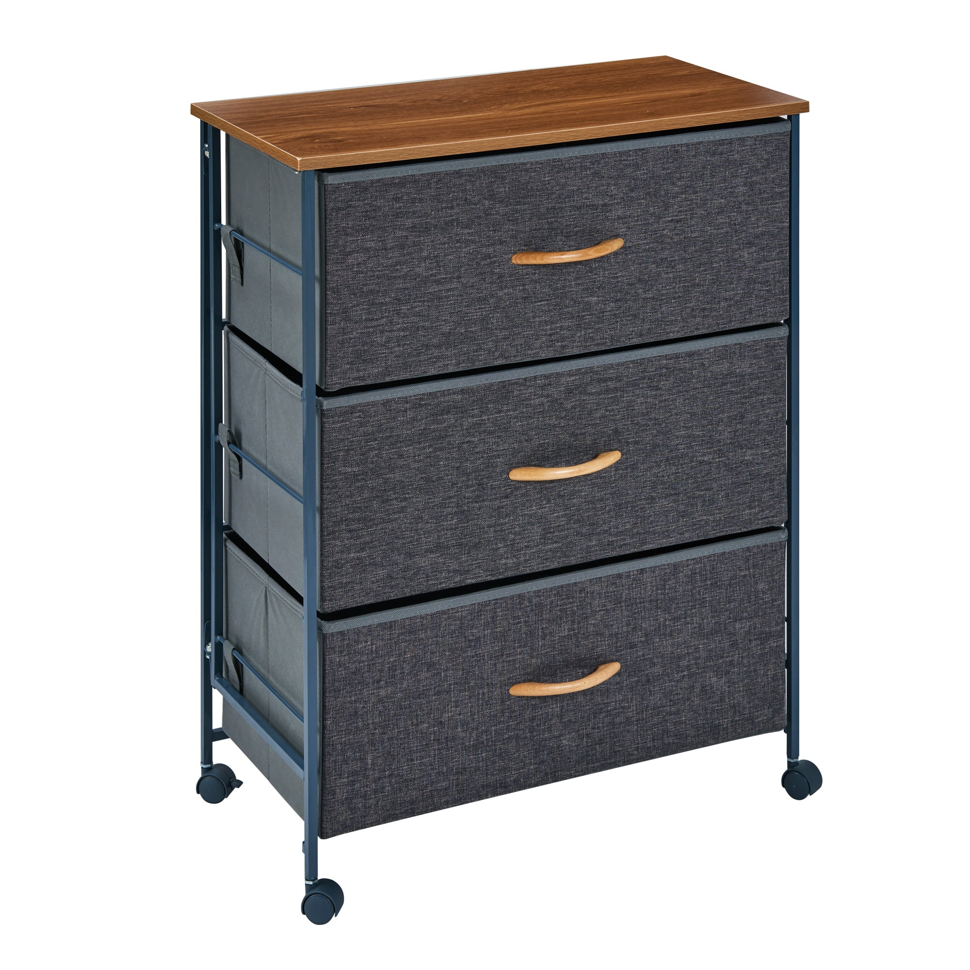 Danya B. Gray Fabric 3-Drawer Modern Storage Dresser Chest with Steel Frame and Caster Wheels
