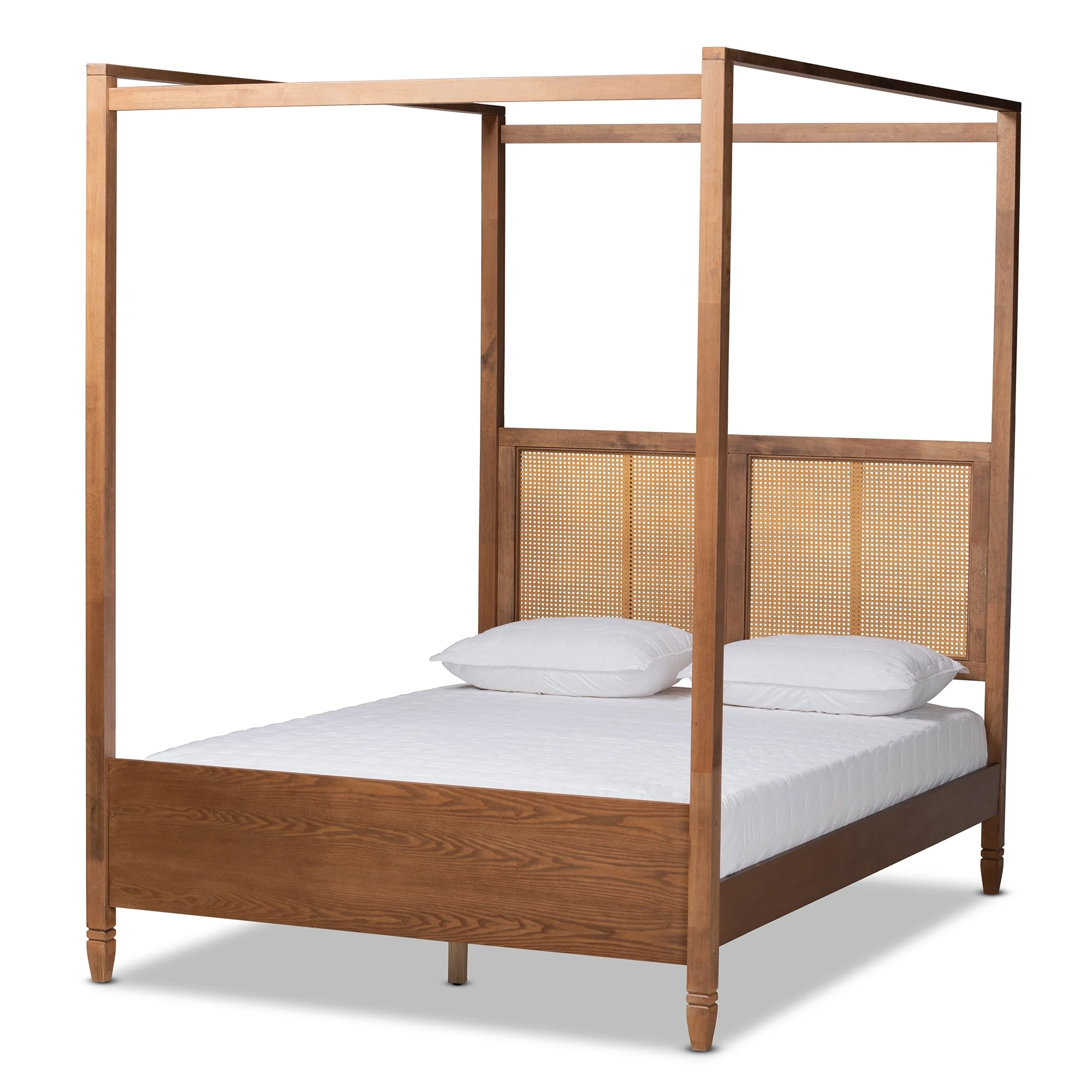 Baxton Studio Malia Contemporary Engineered Wood Back Support Canopy Bed, Queen, Walnut Brown