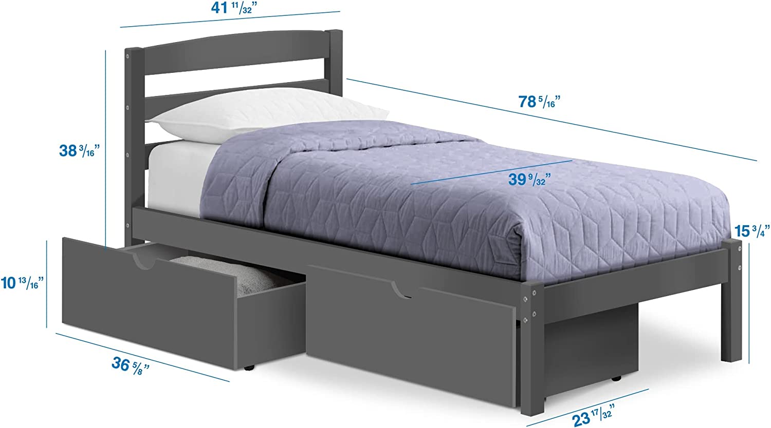 Bed - FSC Certified Pine Wood - Trundle Bed Or Storage Drawers - Cherry, White, Or Grey (Cherry - One Trundle Bed)