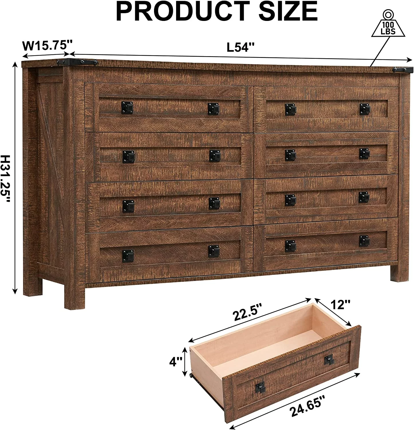 Farmhouse 5 Drawers Dresser Chests for Bedroom Wood Rustic Tall Chset of Drawers Dressers Organizer for Bedroom Living Room Hallway Dark Rustic Oak