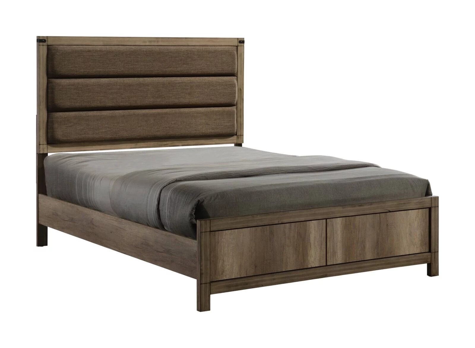 Contemporary 3pc Bedroom Set Upholstered King Size Bed and Nightstands Light Brown Wood Finish Furniture