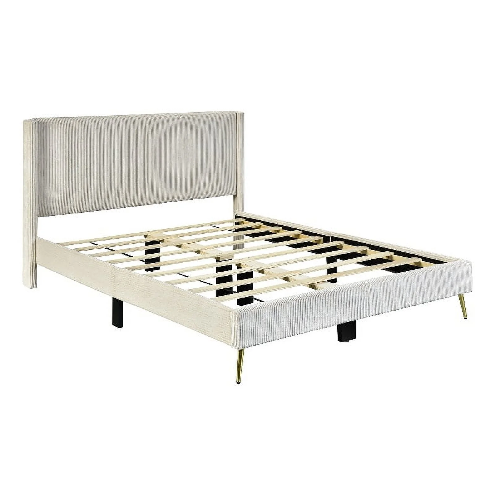 Better Home Products Vita Solid Wood & Velvet Full Size Platform Bed in Cream