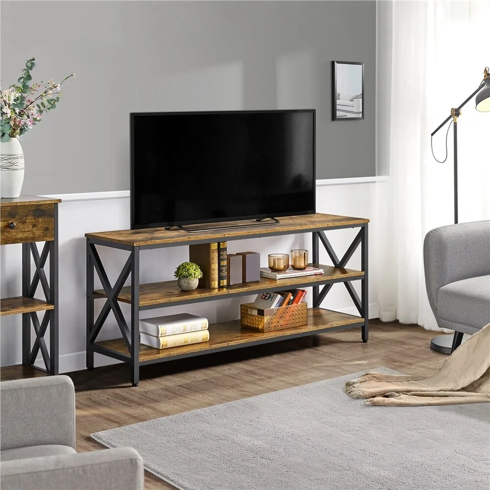 Yaheetech 55'' TV Stand with Storage Shelves for Living Room Rustic Brown