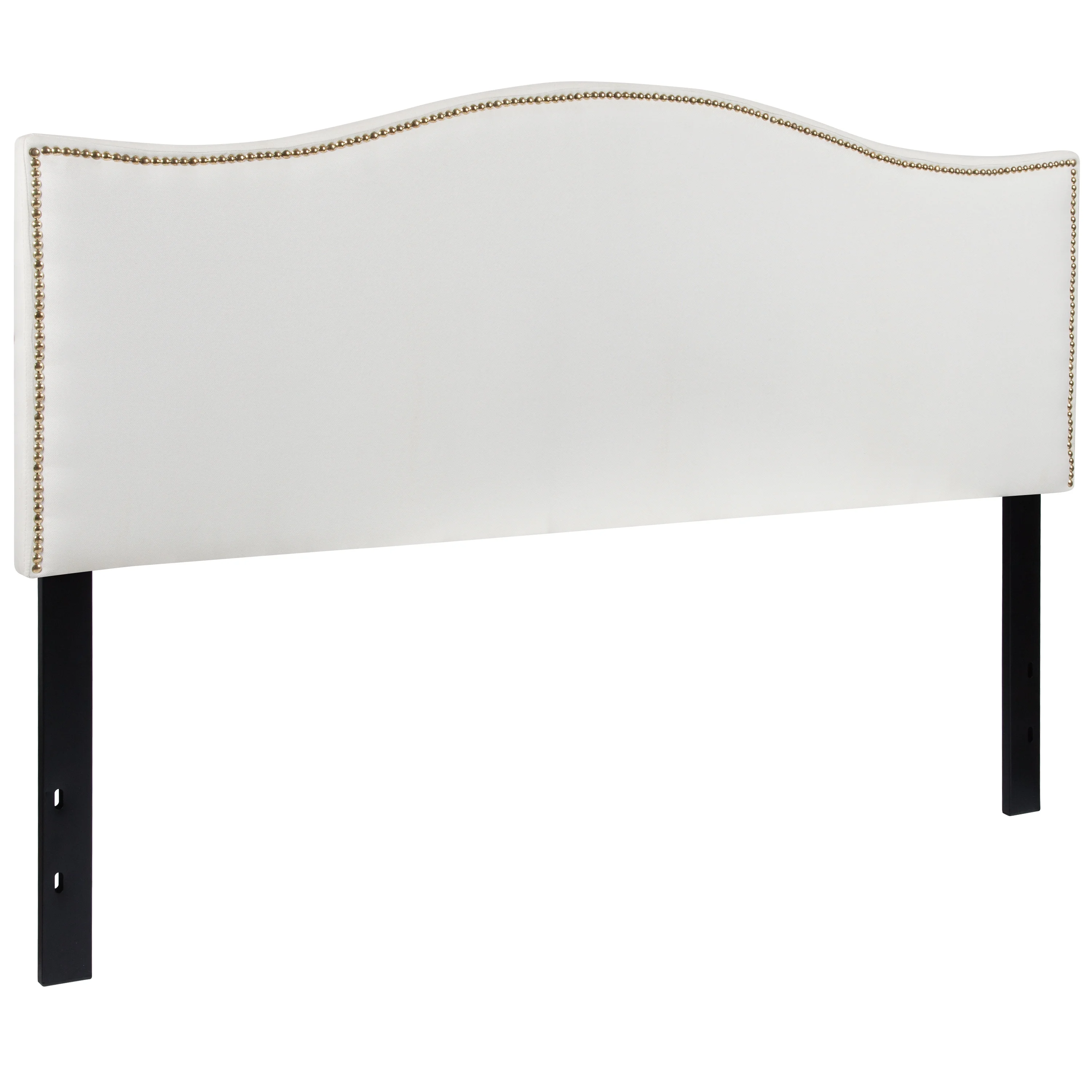 BizChair Upholstered Queen Size Arched Headboard with Accent Nail Trim in White Fabric